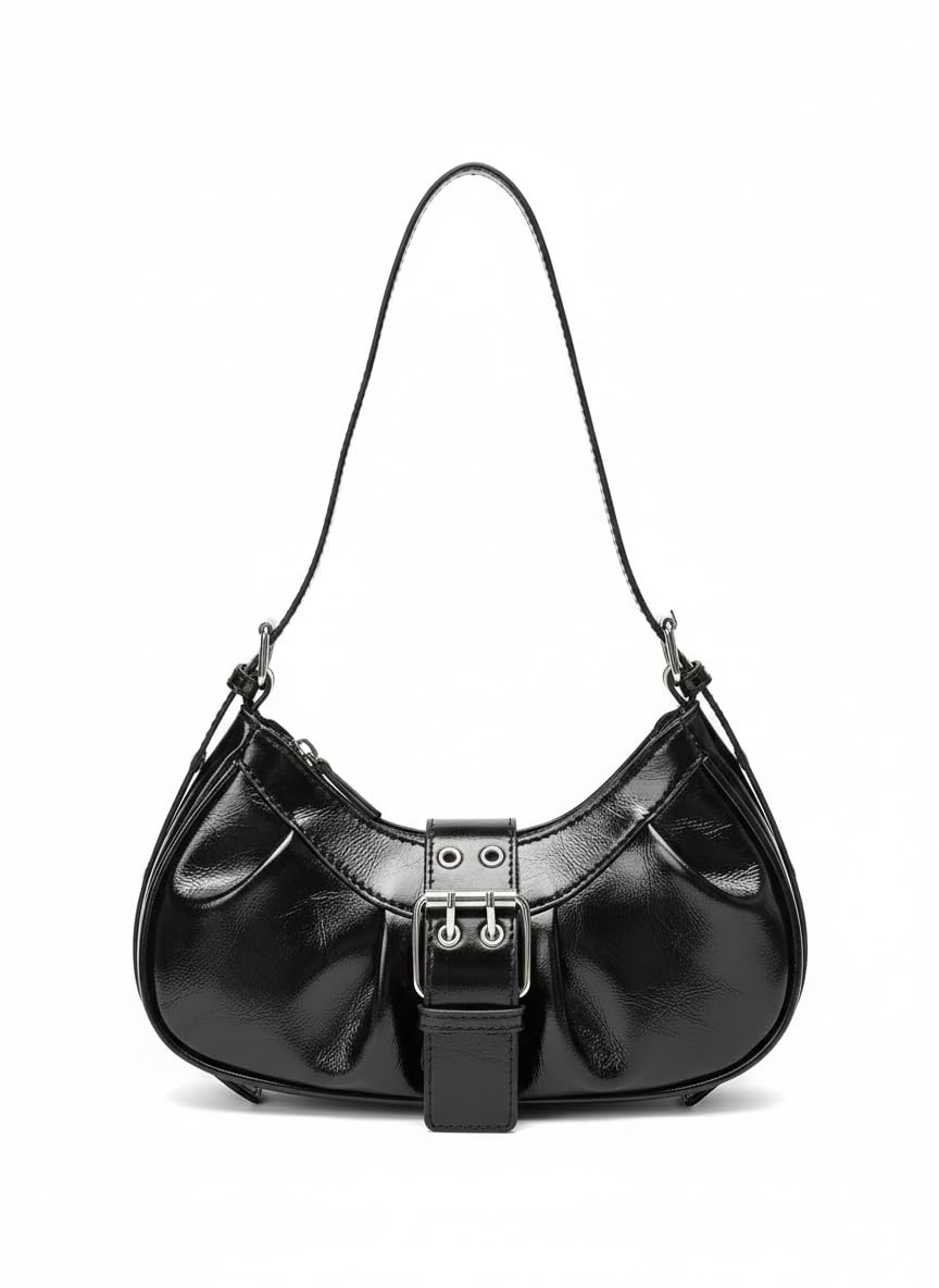 Women’s PU Leather Shoulder Bag | Trendy Buckle Design Handbag | Stylish Small Sling Purse for Daily & Party Use-Black-image-10