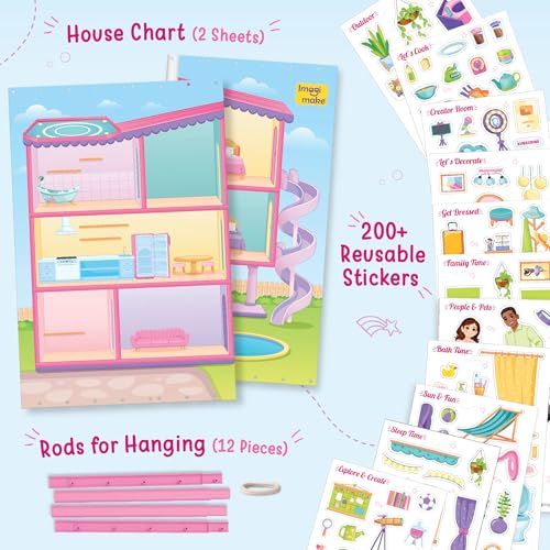 Image of Imagimake My Dream House DIY Sticker Playset | Waterproof Mess-Free Activity with 200+ Reusable Stickers, House Charts & Characters | Pretend Play Toy | Birthday Girls Gift 3-6 Years