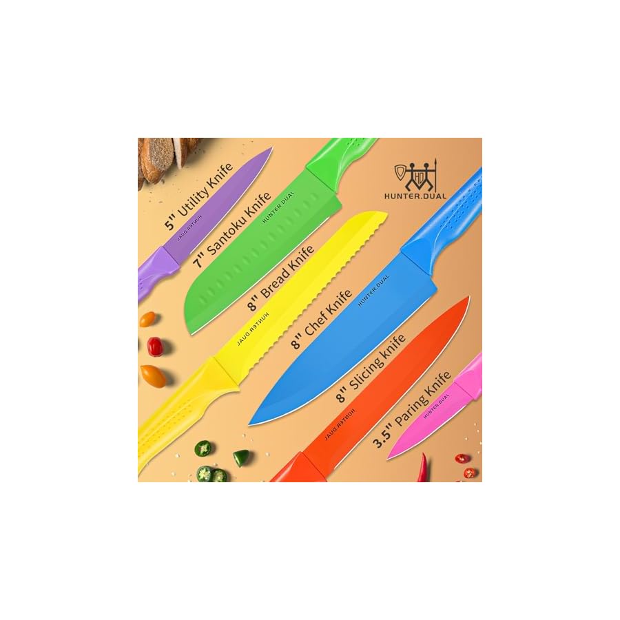 Knife-Set-12-PC-Colorful-Kitchen-Knife-Set-6-Sharp-Kitchen-Knives-with-Built-in-Sharpener-Covers-for-Cooking-CuttingChopping-Multicolor HUNTER.DUAL Knife Set, 12-PC Colorful Kitchen Knife Set, 6 Sharp Kitchen Knives with Built-in Sharpener Covers for Cooking, Cutting&Chopping (Multicolor)