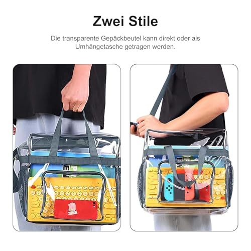 Transparente Tasche 30*30*15cm,transparente Lunchtasche,ransparente Einkaufstasche und Clear Bag,PVC-Kosmetik-Aufbewahrungstasche,Geeignet für Stadien, Einkaufszentren, Fitnessstudios usw. (grau)