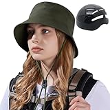 [FANGXI] 自転車 ヘルメット 女性 帽子型 サファリハット型ヘルメット レディース メンズ【CE認証】防災 UVカット おしゃれ 小顔効果 頭部保護 通勤 プロテクター 着脱式 あご紐付き 耐衝撃 軽量 普段着 通気性 夏 アウトドア 帽子 頭囲52~58cm