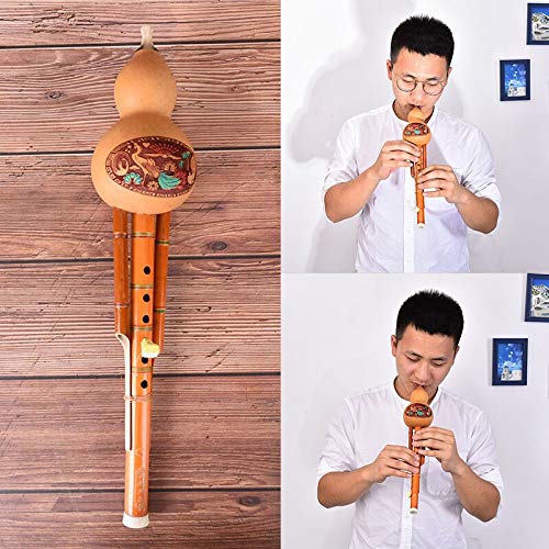 Flauto Cinese Fatto A Mano Hulusi Marrone Zucca di bambù Cucurbit Flauto Etnico Chiave C per Gli Amanti della Musica Principianti Strumento Musicale