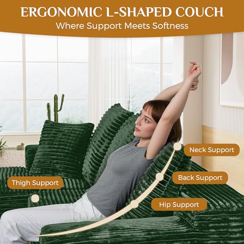 Image of 108 inch Boneless Cloud Sectional Couches for Living Room, Fluffy Comfy Soft L Shaped Memory Deep Seat Foam Boneless Couch, Modular Sectional Sofas with Right Facing Chaise, Green