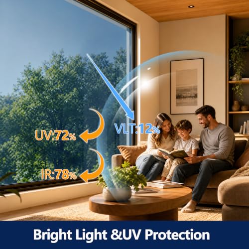 Image of WPCTEV One Way Window Privacy Film, Mirror Tint, Blue, 17.5In x 6.5Ft | Heat Control & Sun UV Blocking, No Glue Reusable, Daytime Privacy See Out Not In, Reflective Static Cling for Home Office