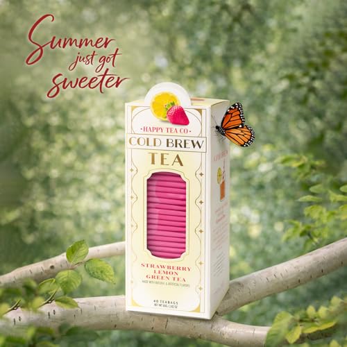 Image of Life Plus Style Gourmet Happy Tea Company Strawberry Lemon Green Tea Naturally Refreshing Cold Brew Tea Low Caffeine No Sugar Added Enjoy 40 Individually Wrapped Iced Tea Bags
