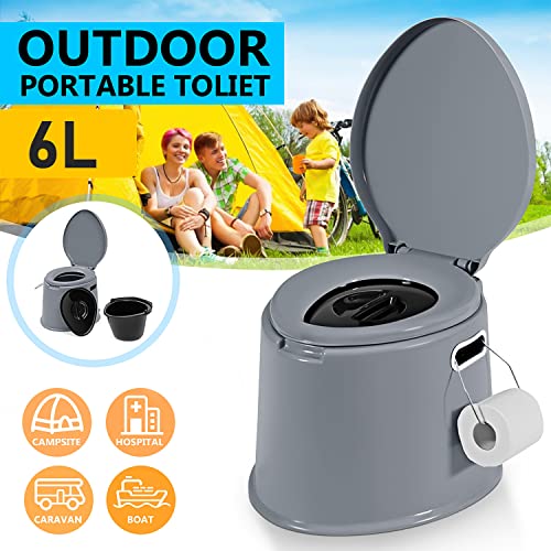 Denny International Large 6L Compact Portable Toilet, High Density Polyethylene, Potty Loo with Washable Basket and Toilet Roll Holder for Pool Party Camping Caravan Picnic & Festivals (Grey) - Image 3