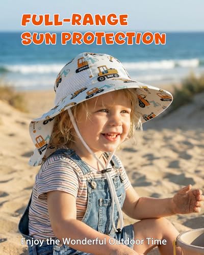 Image of Toddler Baby Sun Hat Kids Summer Beach Essentials Adjustable Beach Hats with Bucket Wide Brim for Boys Girls Age 0-14 Years