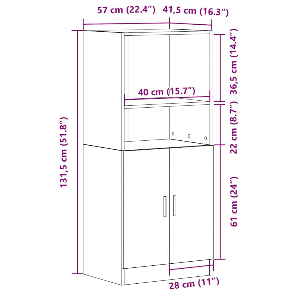 vidaXL Mobile da Cucina Bianco 57x41,5x131,5 cm in Truciolato, Armadio, Armadio dispensa da Cucina, Armadio da credenza da Cucina, Armadio da Cucina