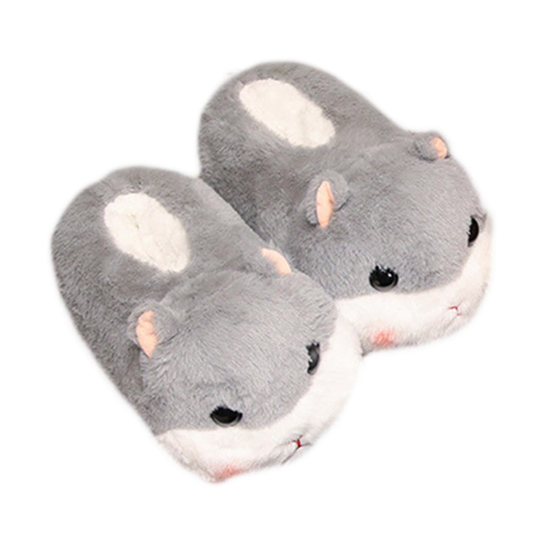 Dibujos Animados Animales Pantuflas Espalda Cerrada Zapatillas De Algodón Botines Cálidos Zapatos Interior Exterior Aislamiento Térmico(38/39 EU, Gray-Hamster)