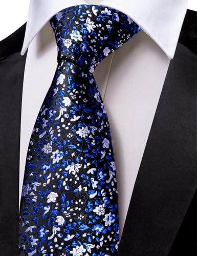 Image of Barry.Wang Floral Ties for Men Flower Necktie with Tie Clip Formal