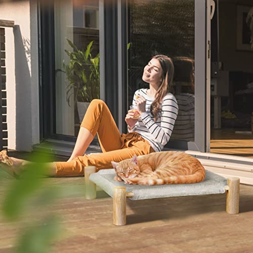 Fluffee Cat Hammock Bed, Wooden Elevated Cat Bed For Indoor Cats, Portable Washable Raised Pet Bed For Kitten Puppy Rabbit - Grey #TOP6