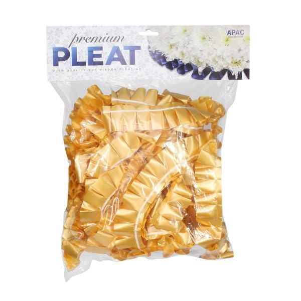Easy Pleat Tribute Ribbon - Waterproof Poly Ribbon - Pre-Pleated Edging for Floral Tributes, Crafts & Decoration - 10m or 30m Length, 50mm Wide (Gold, 50mm x 10m) — image 1