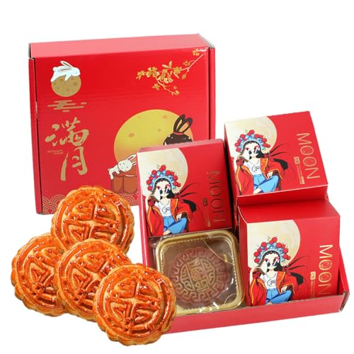 Phuumy Traditional Pastries Mooncakes,4Pcs, Mixed Flavors Moon Cake,Soft Skin And Sticky Golden Filling, Oily And Smooth Chinese New Year Snacks