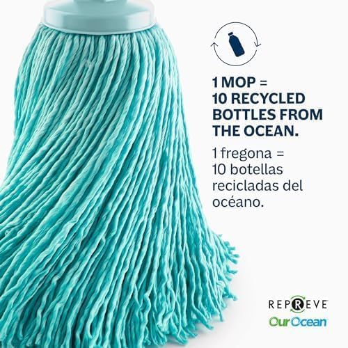Blue Dolphin - Fregona con Palo Plegable y Cubo con Ruedas de 14L y Ruedas Giratorias Set de Limpieza Sostenible con Microfibra Reciclada Ideal para Hogar y Suelos