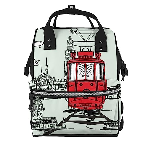 Sac à dos pour ordinateur portable motif tram Istanbul au design multicolore unique