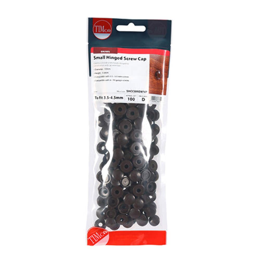 Timco Brown - Hinged Screw Caps - Small - (Size To Fit 3.0 To 4.5 Screw - 100 Pieces)
