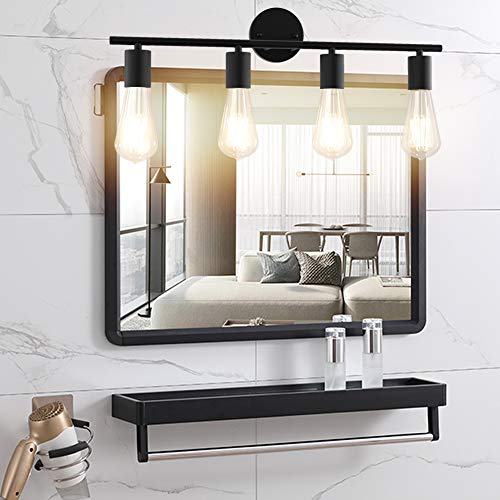 Image of Ralbay Bathroom Vanity Light Fixtures-4 Light Industrial Matte Black Wall Sconce, Vintage Edison Wall Lamp Lighting Fixture for Bathroom