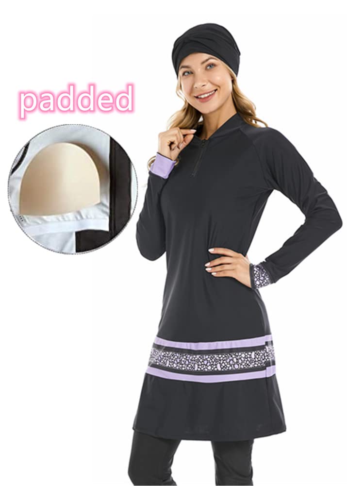 Maillot de Bain Musulman Maillot de Bain Islamique 3 pièces à Manches Longues Hijab Burkini Maillot de Bain à Couverture complète
