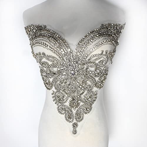 Labellezalady New Silver Rhinestones Bodice Applique Handmade Glass Crystal Applique Patch For Dress Cloth By Piece #TOP4