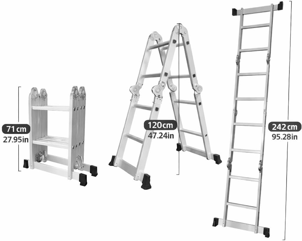 LIVINX Multi-Position Folding Ladder, Heavy Duty Aluminum Extension Step Ladder, 7.9 FT, Combination Ladder with Reinforced Joints and Non-Slip Feet