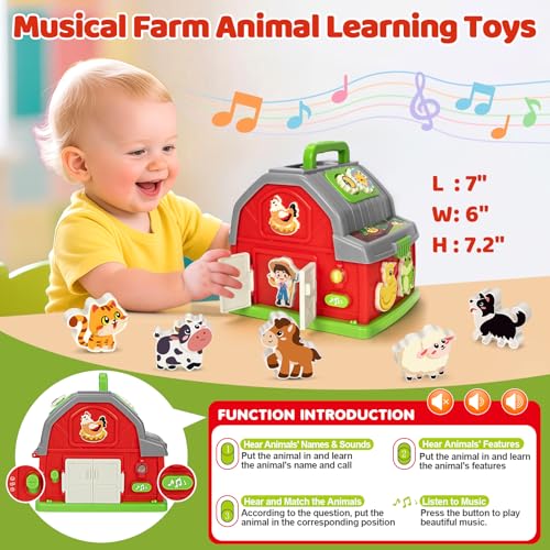 Image of Toddler Toys for 1 2 3 Year Old Boys Girls, Upgraded Musical Farm Animal Barn Toy Gifts, Montessori Fine Motor Skill Learning & Educational Toys, Christmas Birthday Gift for Baby 12-18 Months+