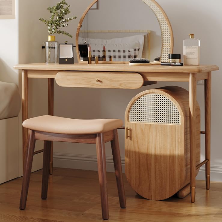 Taburete de madera maciza para tocador negro de 45x27x46 cm 2