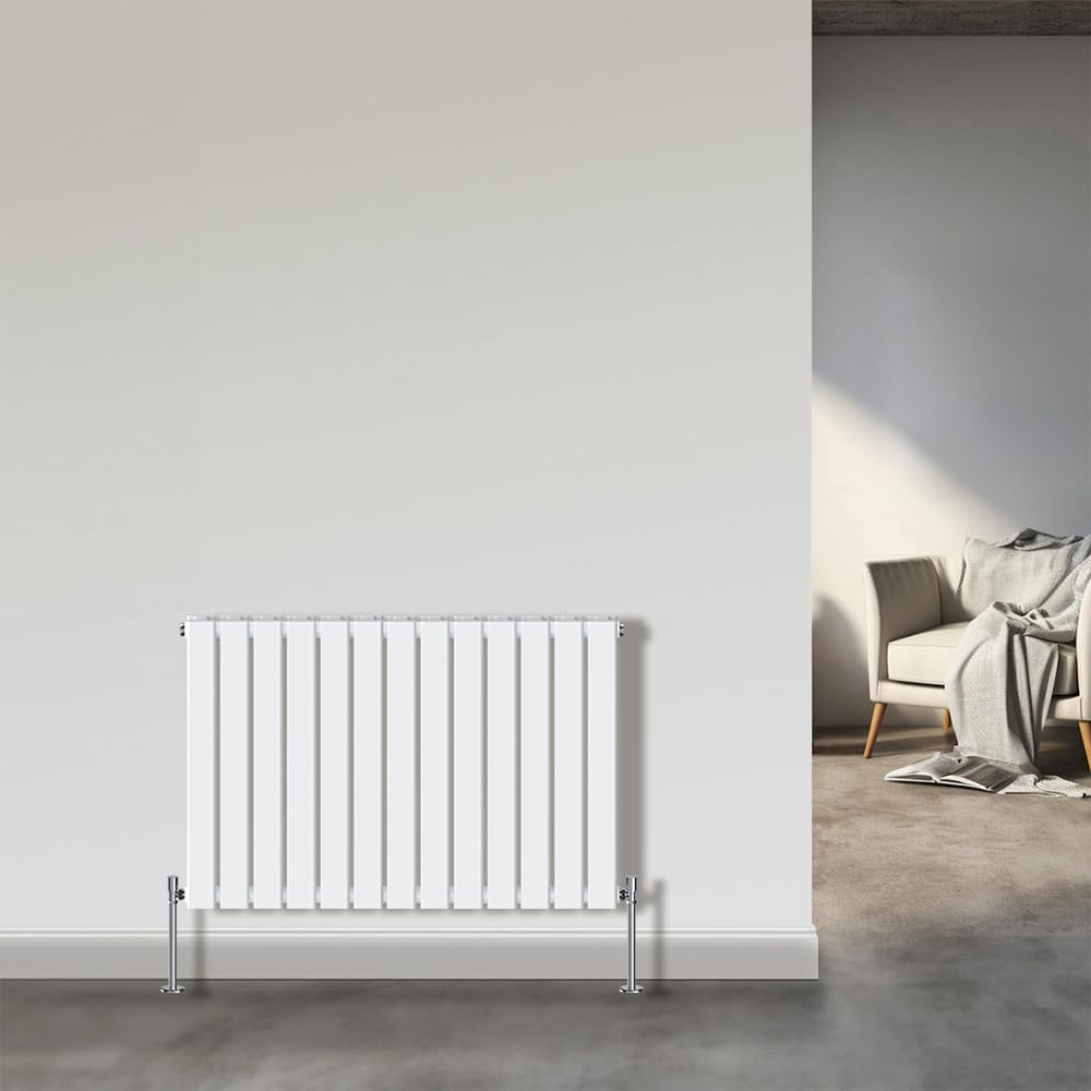 Nrg White Flat Panel Double Column Designer Radiator Horizontal Gloss 600X884mm Bathroom Central Heating