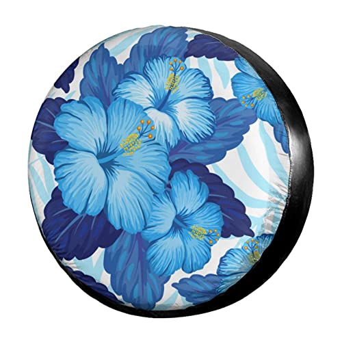 Image of Delerain Blue Hibiscus Flowers Spare Tire Covers Waterproof Dust-Proof Spare Wheel Cover Universal Fit for Jeep, Trailer, RV, SUV, Truck and Many Vehicle (17 Inch for Diameter 31 inch-33 inch)