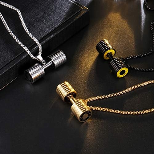 Mens Barbell Pendant Necklace Fitness Gym Dumbbell Pendant Chain Necklace for Men Include 23.7 Inches Chains - Image 4