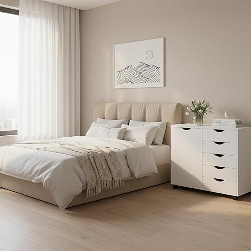 Miniatura 7 de Naomi Home Amy - Cómoda de 5 cajones, armario de almacenamiento de madera con ruedas, organización de almacenamiento de manualidades, cajón de