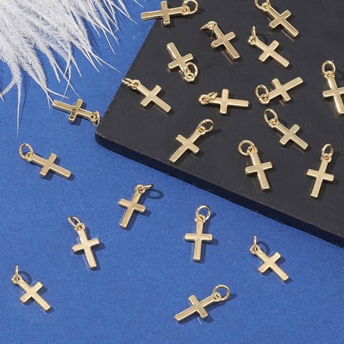 Image of KitBeads 10pcs 18K Real Gold Plated Cross Charms Brass Jesus Dangle Charm Mini Christ Crucifix Pendants for Jewelry Making Necklace Earrings Bulk