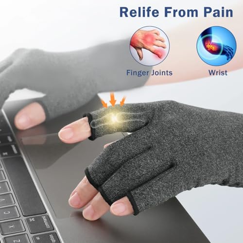 Image of TecoKart Compression Gloves for Arthritis - Bamboo Arthritis Gloves for Pain Relief, Rheumatoid and Osteoarthritis Support, Open Finger Design for Flexibility, Ideal for Men & Women