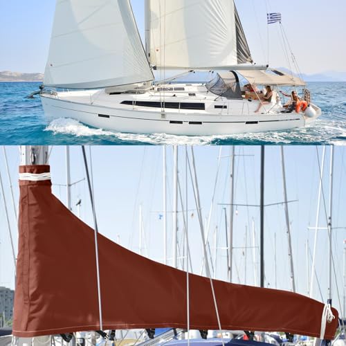 GUDWAT 1200D Mainsail Boom Cover,Heavy Duty Waterproof Sailboat Mainsail Cover UV Protection Weather-Resistant, Boom Length 12'-13'Burgundy
