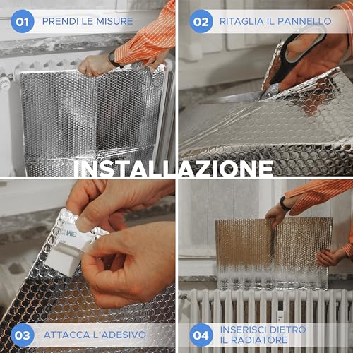 SURUS EQUIPMENT Wärmereflektierende Paneele zur Reduzierung des Wärmeverlusts im Haus, 3 Bögen à 120 x 60 cm und 18 x 3M-Klebepads zur Wandmontage