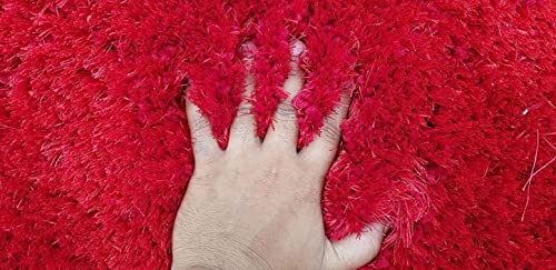 Image of A R Creations Anti Slip Fluffy Fur Plain Area Rug Made with Polyester and Microfiber for Home Office Kitchen Living Room Bedroom and DiningHall (5x7 Feet, Red