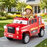 GOPLUS Kinder Elektro-Feuerwehrauto 12V, Elektrofahrzeug Feuerwehr mit Wasserspritze, Musik, Alarm & Lichtern, Kinderfahrzeug mit Fernbedienung & sanftem Anlauf, Kinderauto für Kinder ab 3 Jahre