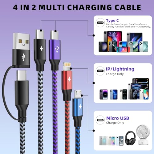 Image of USB A /C Multi Charger Cable, 4 in 2 USB Multiple Type C Charging Cords