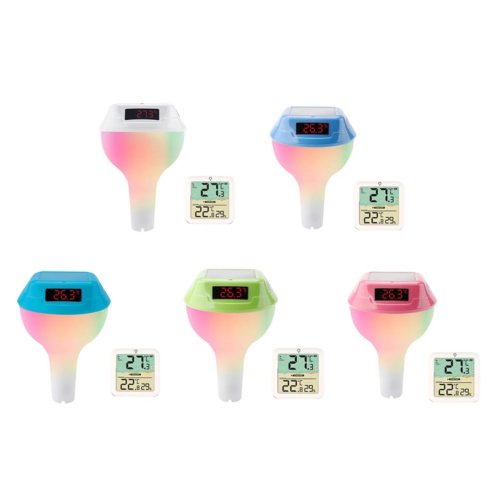 Medidor de temperatura del agua con energía solar y pantalla LED, termómetro flotante for piscina, monitor la bañera, suministros for piscinas(Lake Blue)