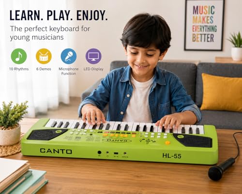 Image of Braintastic Kids Piano Keyboard with Microphone, 37 Keys, 8 Rhythms, 8 Tones with 6 in-Built Demos & Song Recording Feature for Boys & Girls (Green)