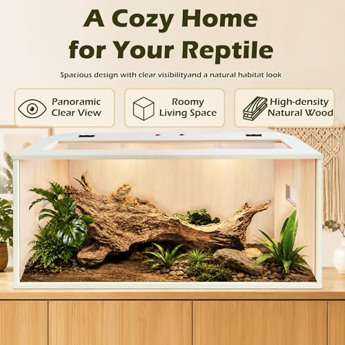 Image of PROLEE Bearded Dragon Tank,Wooden Reptile Tank and Lizard Tank,Tempered Glass Large Bearded Dragon Enclosure with Built-in Lamp Fixture (32X16X16inch,34 Gallons)