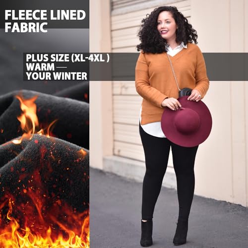 MOREFEEL Plus Size Leggings Fleece Lined with Pockets for Women-XL-4XL Thermal Winter Tummy Control Workout Yoga Pants2