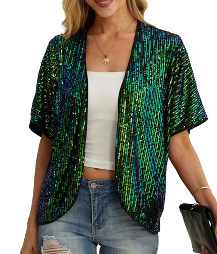 Women's Sequin Sparkle Lightweight Cardigan Casual Party Clubwear Cover Up Glitter Sequin Cardigan