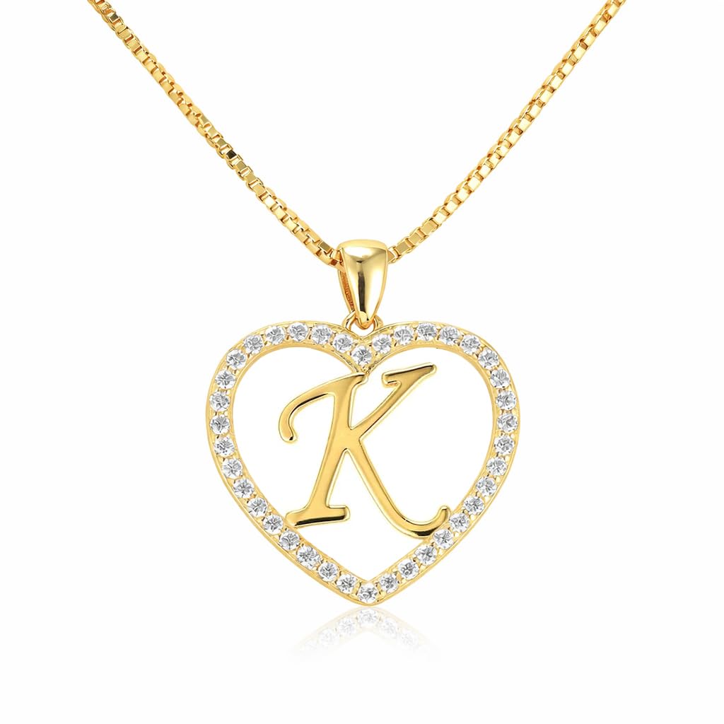PAVEL´S Collar letra K en baño de oro de 18 quilates para mujeres y adolescentes con joyero y certificado