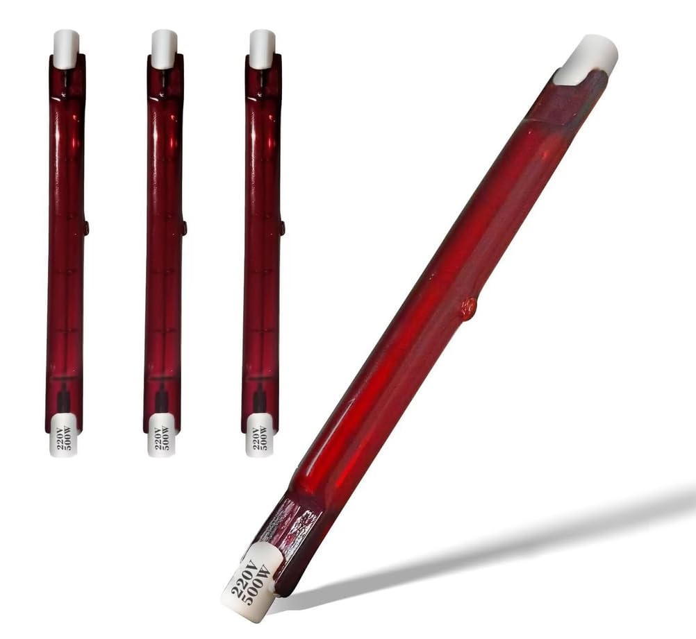 1000W Infrared Heat Bulb Dimmable, 254mm R7S Quartz Heating Halogen Bulb, 1000lm, AC 220V Ruby Heater Lamp for Heatmaster U3, No Flicker, 360° Beam Angle,118mm,500W 4 Packs