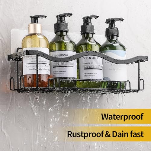 ALOCEO Shower Caddy 3 Pack, No Drilling Bathroom Wall Storage with Shower Soap Holder, Kitchen Organiser Shelf Rack, Black - Image 3