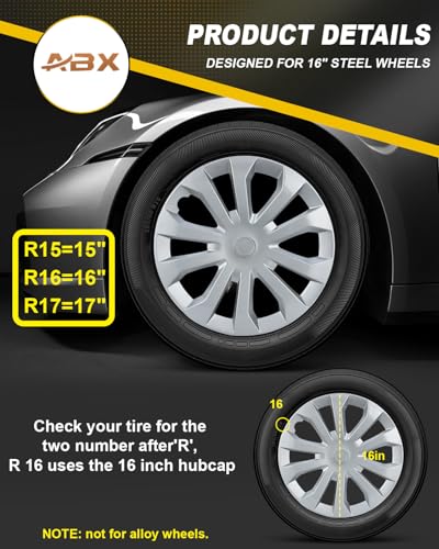 Image of ABX Hubcap Wheel Covers Hub Caps 16 Inch Set of 4 Silver Universal Wheel Rim Cover R16 Stylish Car Decor Wheel Covers for Toyota Camry Nissan Mazda (silver-04, 16 inch)