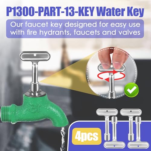 Image of 4 Pack Hydrant Key 3 /8 for Zurn P1300-PART-13-KEY Water Key, Fire Hydrant Water Spigot Key for Wall Hydrant Faucets Valves and Outdoor Hose Valves, Shut Off Tool for Faucet Water Hydrant