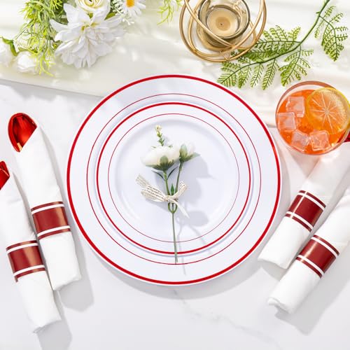 WELLIFE 350 Pcs Red Plastic Plates for 50 Guests - Plastic Dinnerware Set,Valentines Party Supplies Includes 100 Red Plates,150 Silverware,50 Napkins,50 Cups, Valentines Plates by WELLIFE - Image 6
