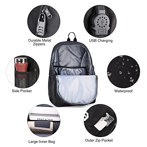 Skateboard Anime Luminous School Backpack with USB Charging Port, Anti Theft Lock, Sling Bag & Pencil Case for Teen Boys and Girls, College Bookbag Lightweight Laptop Bag, Black2