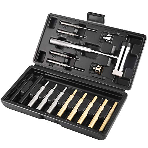 W WIREGEAR Gunsmith Punch Set Hammer and Punch Set Brass Punch Set Upgraded with Brass Made of Solid Non-deformed Material with Brass Punch Steel Punch and Steel Hammer In Storage Case for Gunsmithing